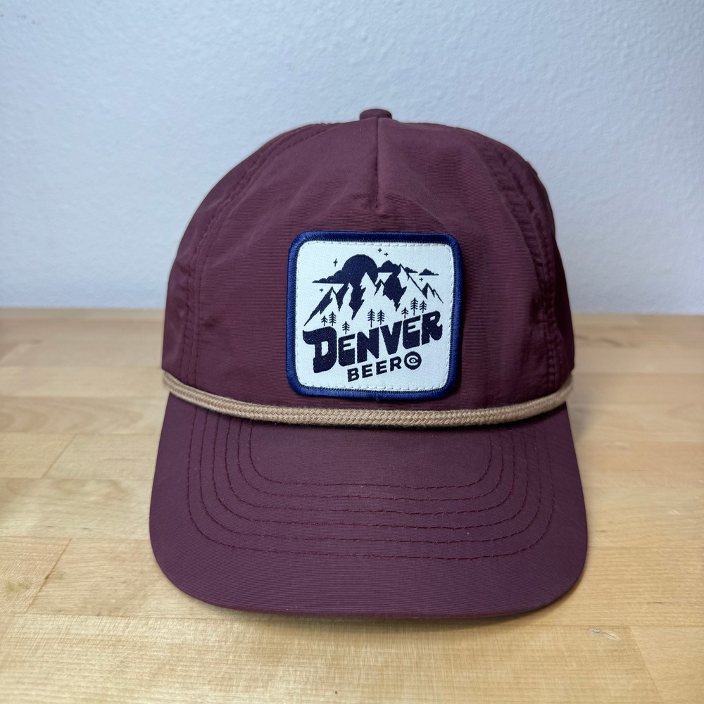 Denver Beer Co Brist Blanks Maroon Nylon Rope Hat Mountain Patch Snapback Cap